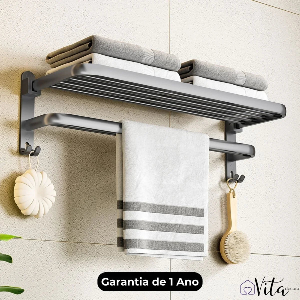 VitaFlex - Porta-Toalhas Grande Retrátil + Adesivos ProFix™! [FRETE GRÁTIS]