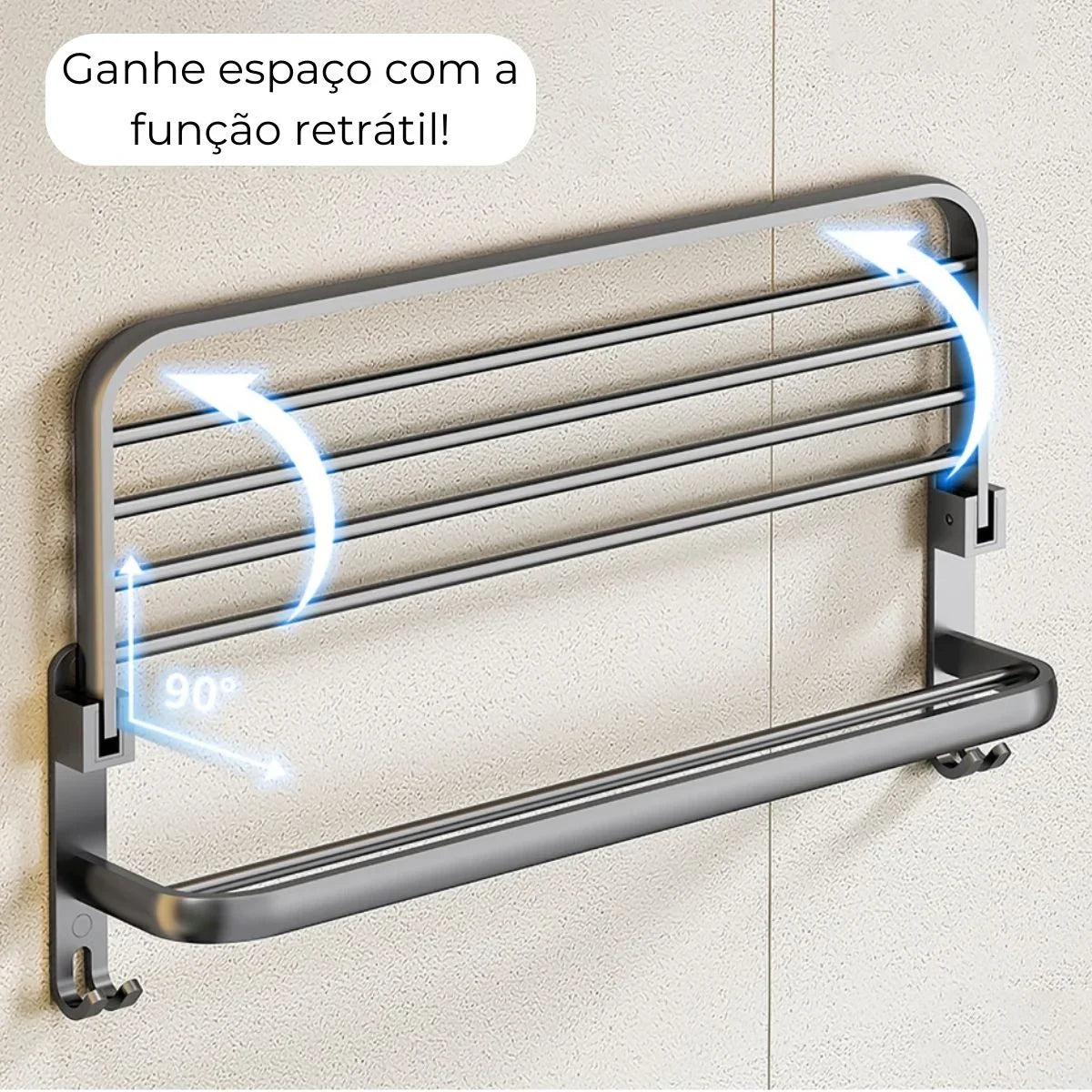 VitaFlex - Porta-Toalhas Grande Retrátil + Adesivos ProFix™! [FRETE GRÁTIS]