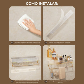 VitaDuo - Suporte Organizador Premium com Porta Toalhas + Adesivo ProFix