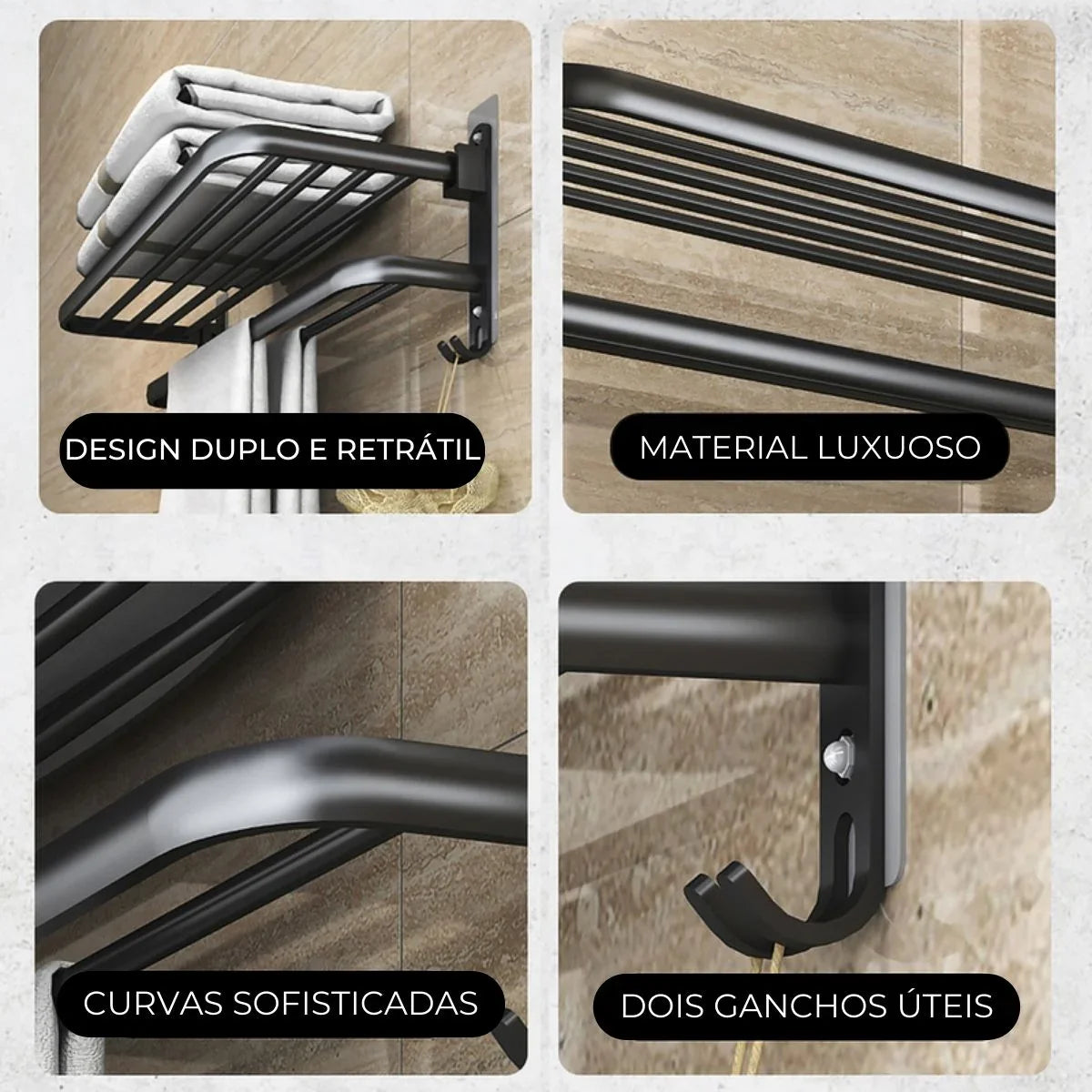 VitaFlex - Porta-Toalhas Grande Retrátil + Adesivos ProFix™! [FRETE GRÁTIS]
