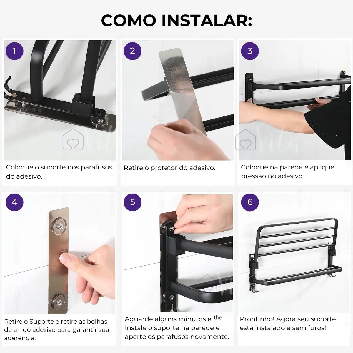 VitaFlex - Porta-Toalhas Grande Retrátil + Adesivos ProFix™! [FRETE GRÁTIS]