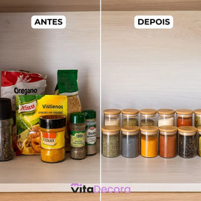 VitaBela - Kit Porta Temperos Vidro & Bambu Hermético Premium 200ml