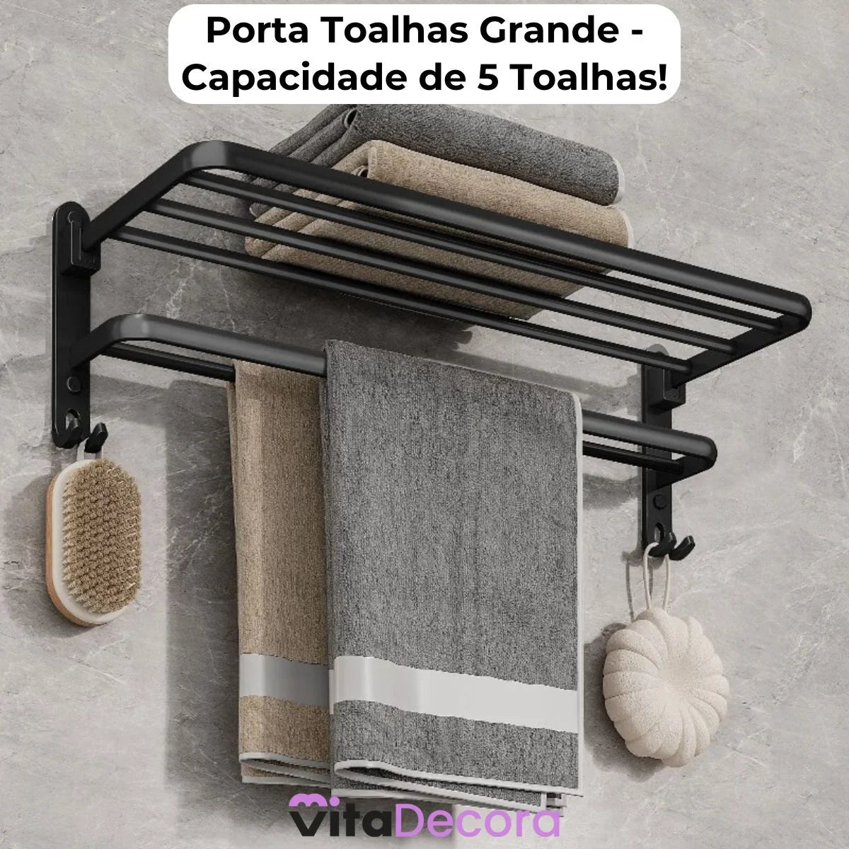 VitaFlex - Porta-Toalhas Grande Retrátil + Adesivos ProFix™! [FRETE GRÁTIS]