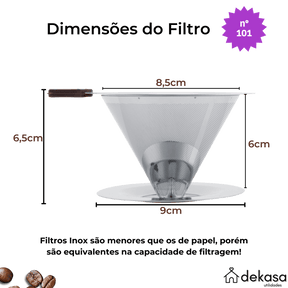 Coador de Café em Inox Filtro Reutilizável Com Base Tamanho 101